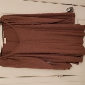 Be Stage 3X Chocolate Brown Swiss Dot Long Sleeve V Neck Blouse NWOT